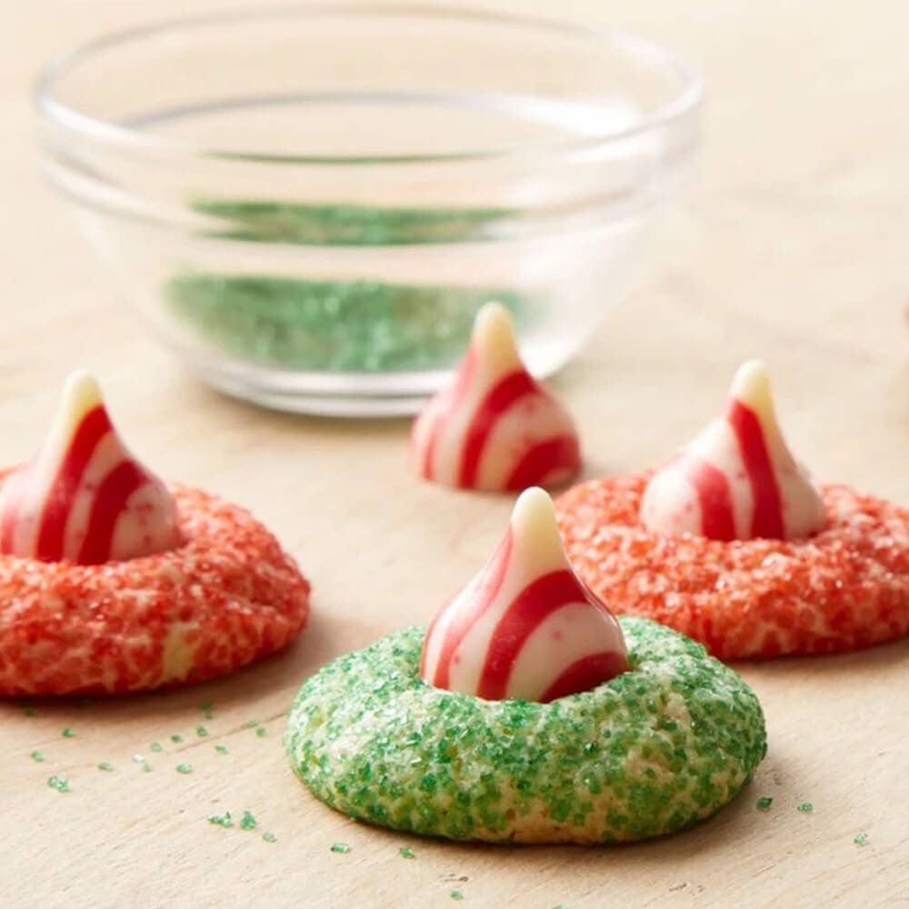 red and green candy cane blossom cookies