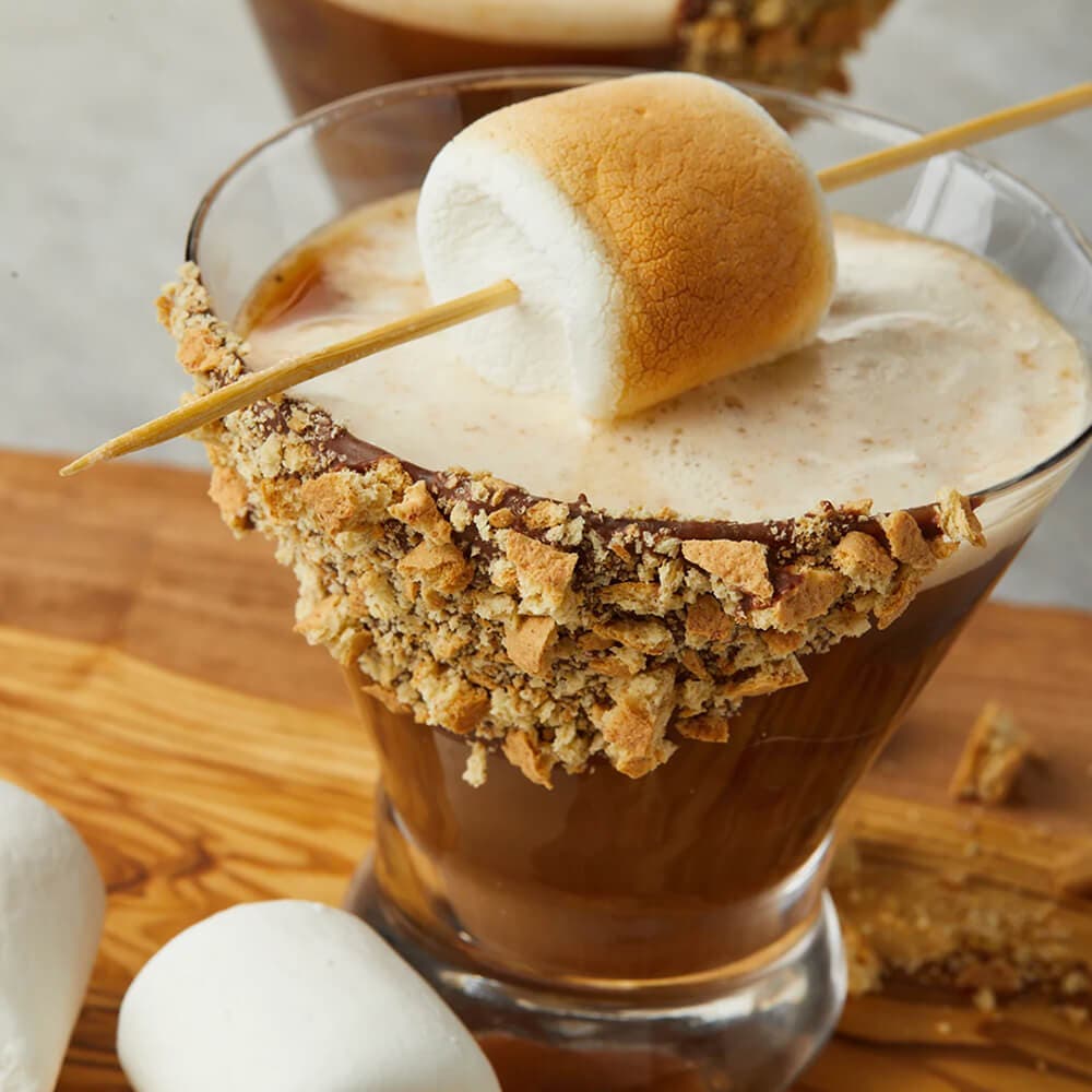 smorestini garnished with roasted marshmallow