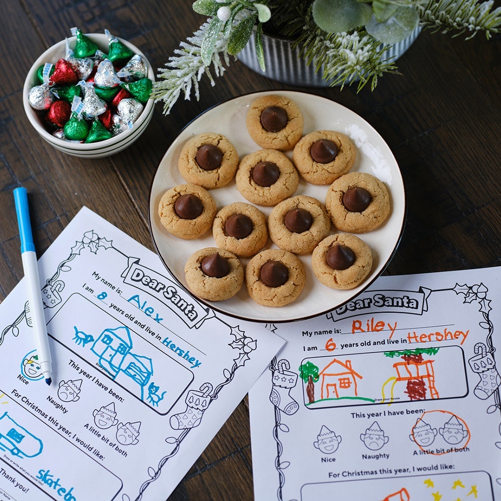 plate of blossom cookies next to letters to santa