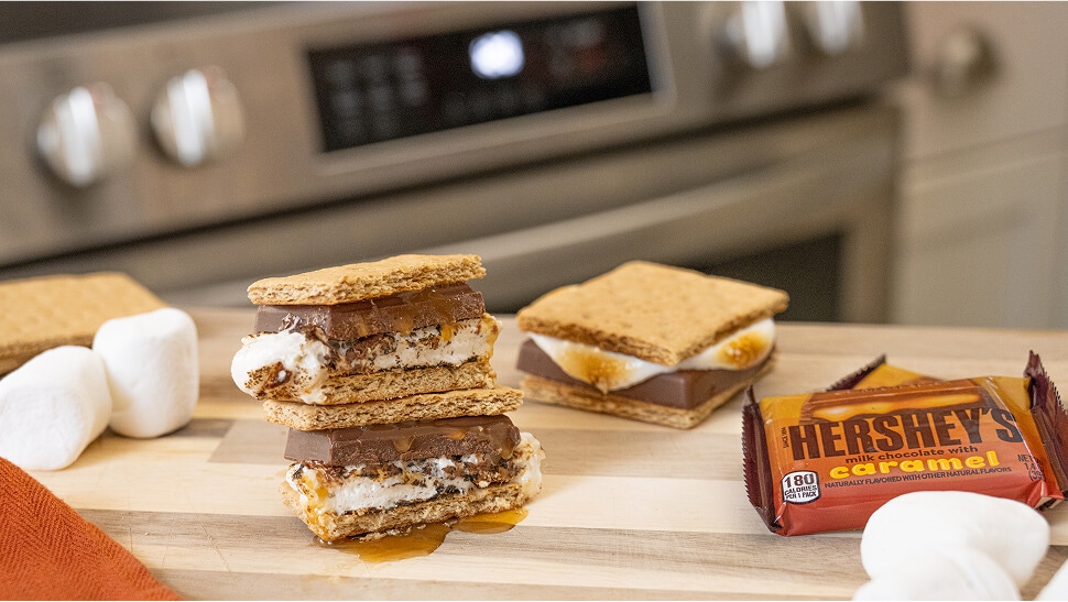 smores made with hersheys milk chocolate with caramel candy bars