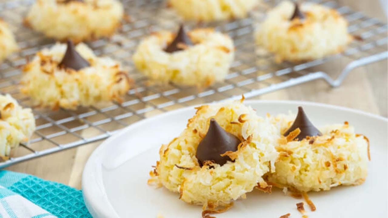 fresh batch of hersheys kisses coconut macaroon blossoms