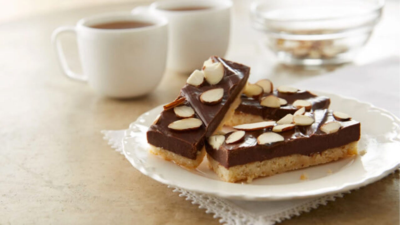 fresh batch of almond fudge topped shortbread cookies