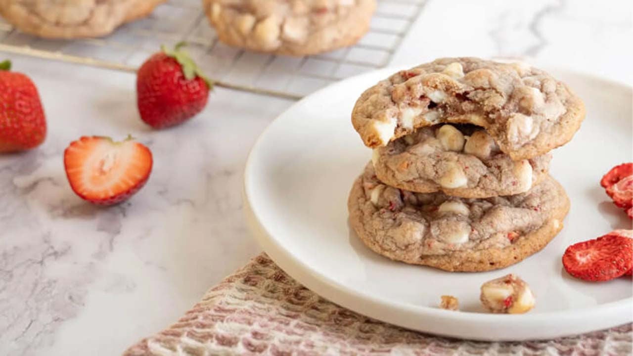 fresh batch of strawberries and cream cookies