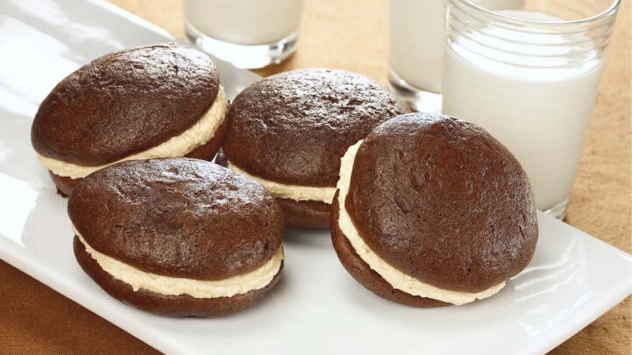 fresh batch of peanut butter filled whoopie pies