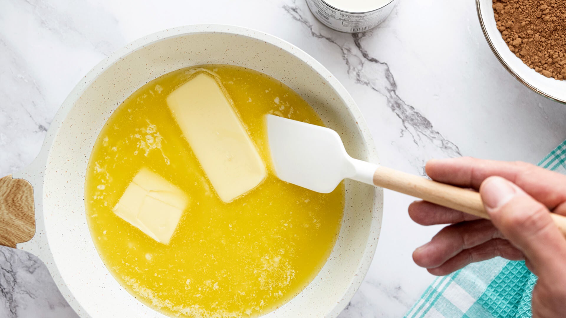 melted butter in mixing bowl