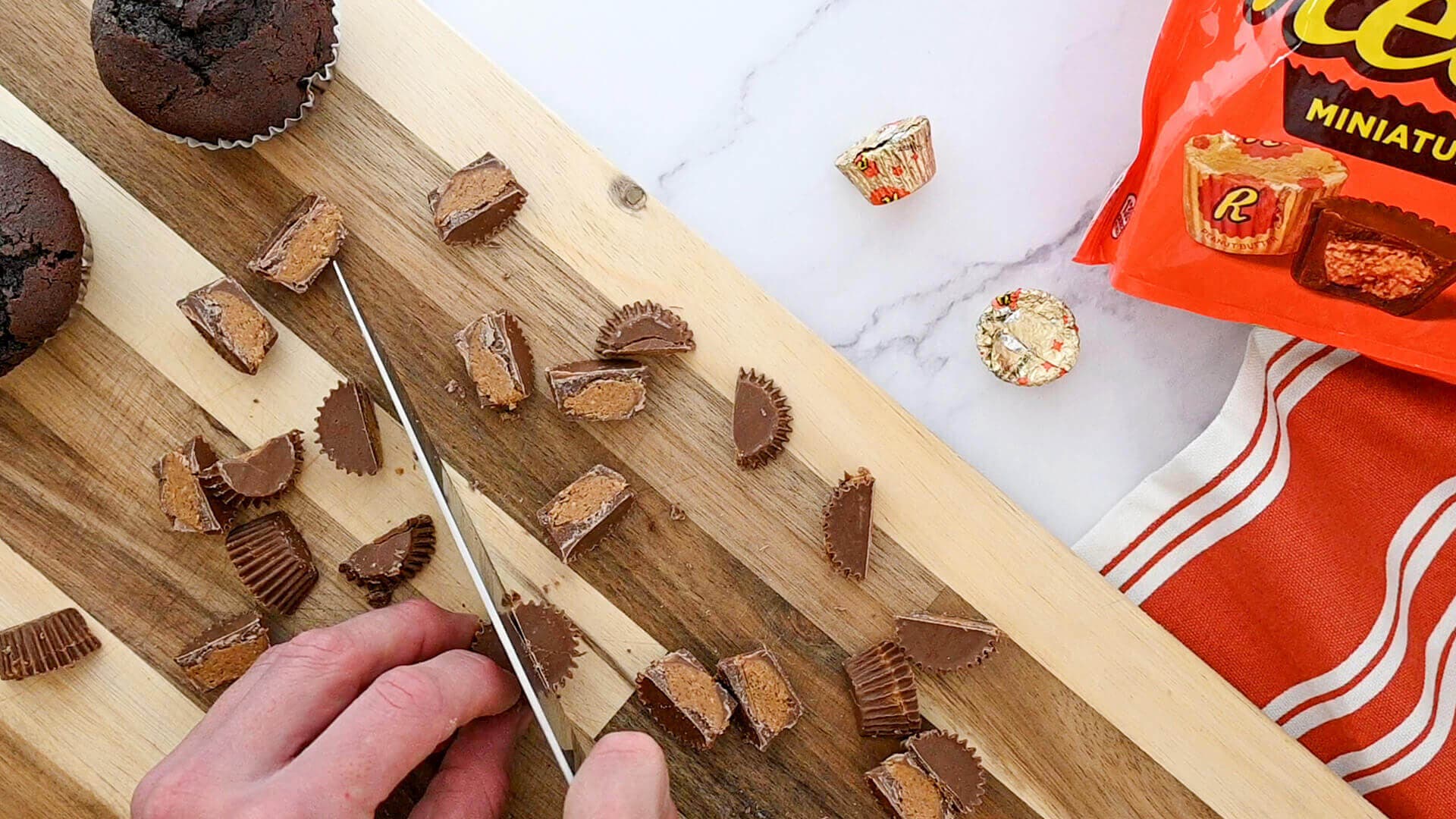 peanut butter cups chopped into halves