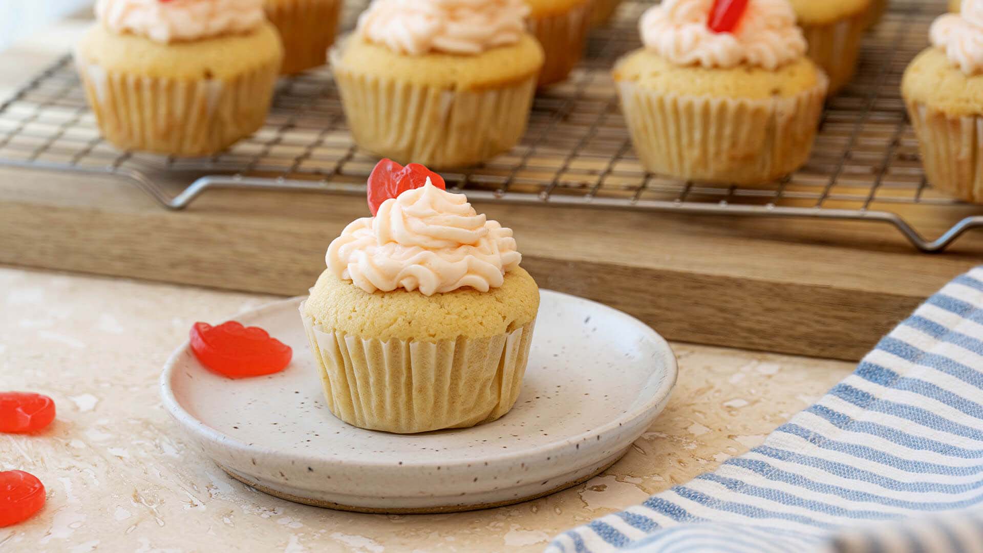 tray of jolly rancher watermelon cupcakes ready to serve