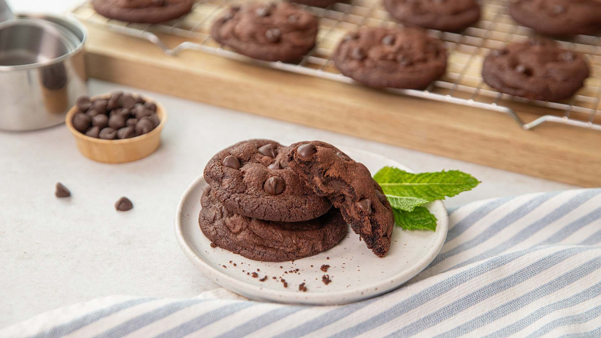 tray and plate topped with york dark chocolate peppermint chip cookies