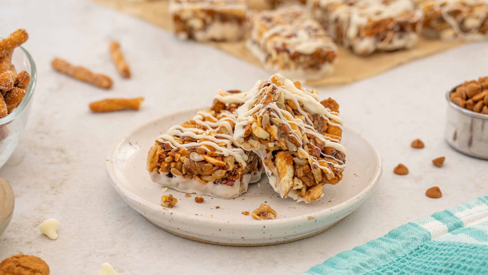 plate of dots apple cinnamon nut bars ready to serve