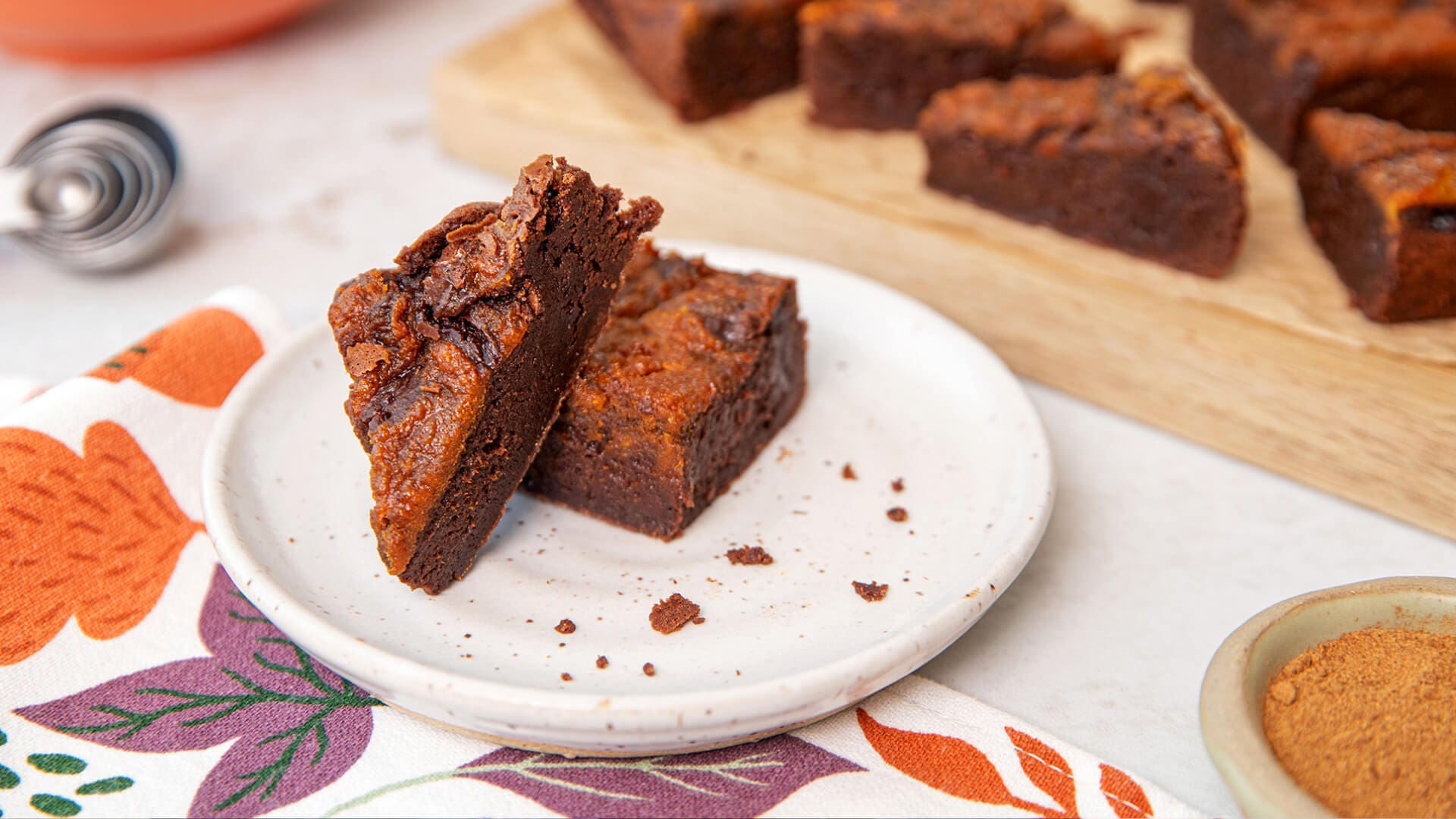 plate of chocolate pumpkin brownies