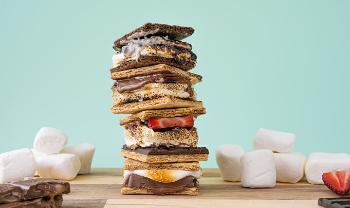 stack of assorted smores made with different cooking methods