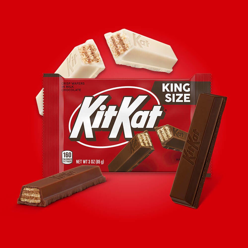 assortment of vanilla, milk chocolate, and dark chocolate kit kat king size candy bars