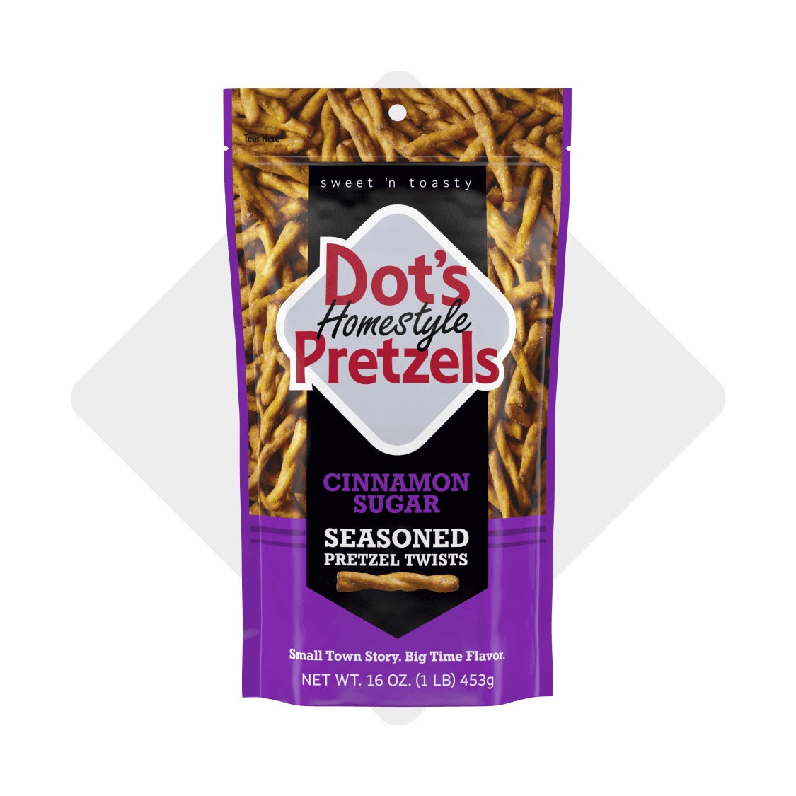 large bag of dots homestyle pretzels cinnamon sugar seasoned pretzel twists