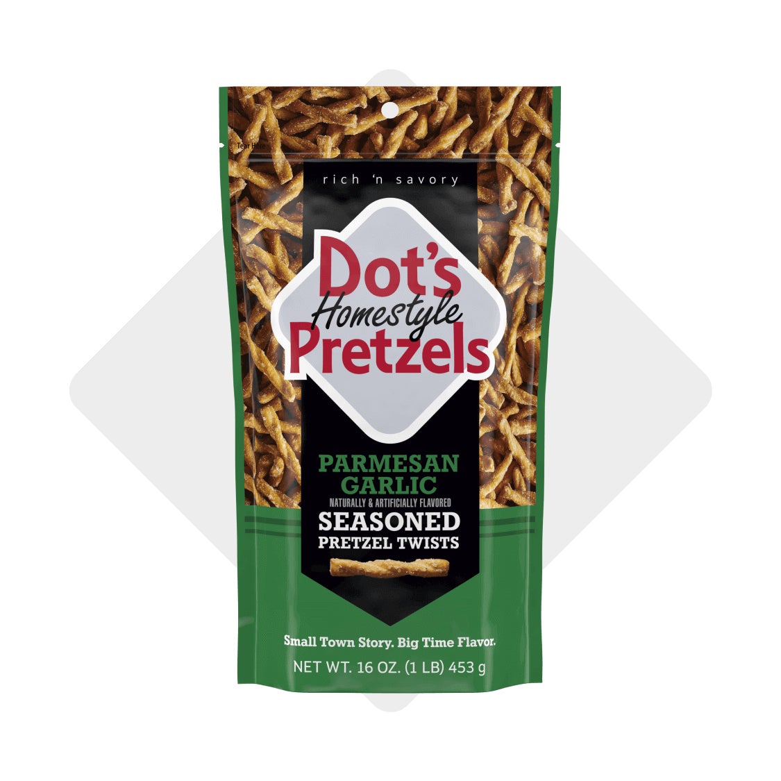large bag of dots homestyle pretzels parmesan garlic seasoned pretzel twists