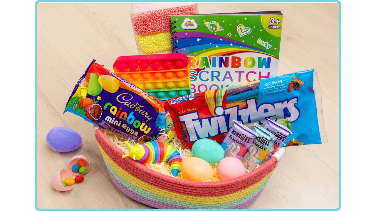 rainbow themed easter basket