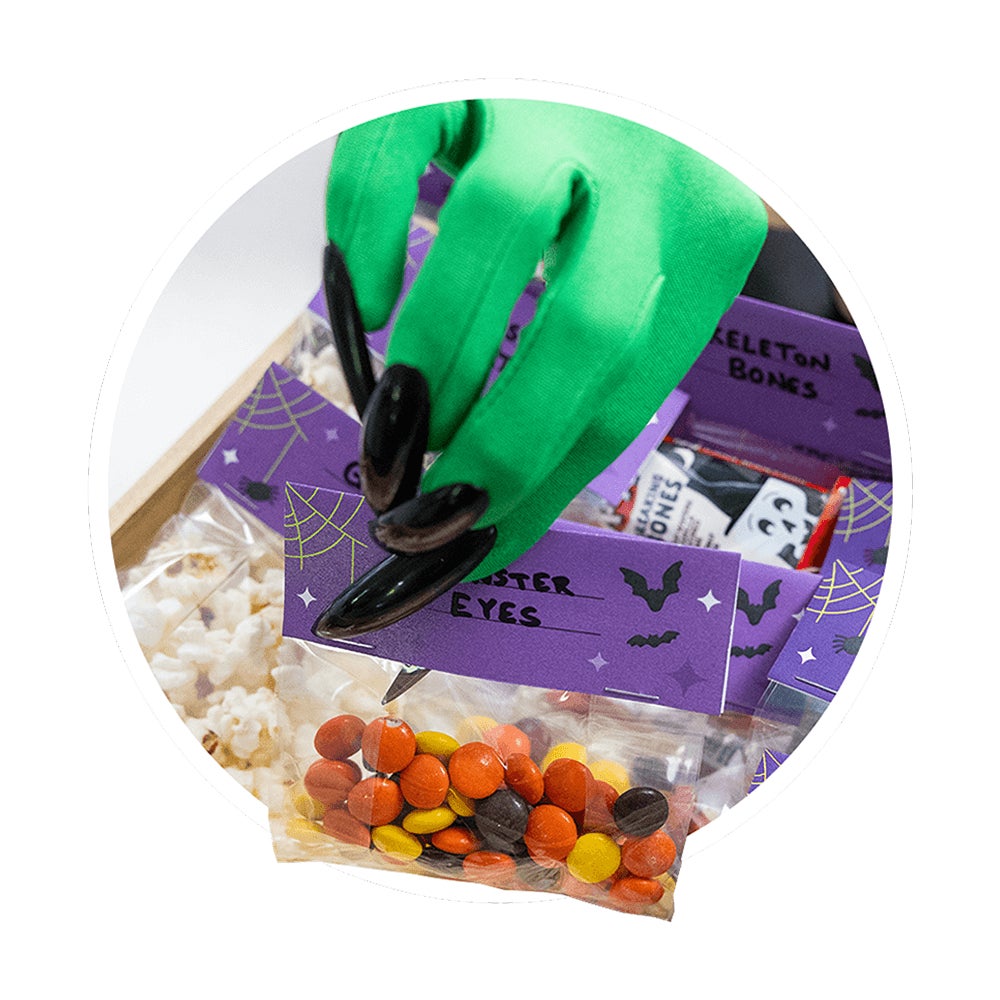 witch handing out hersheys themed halloween treat bags