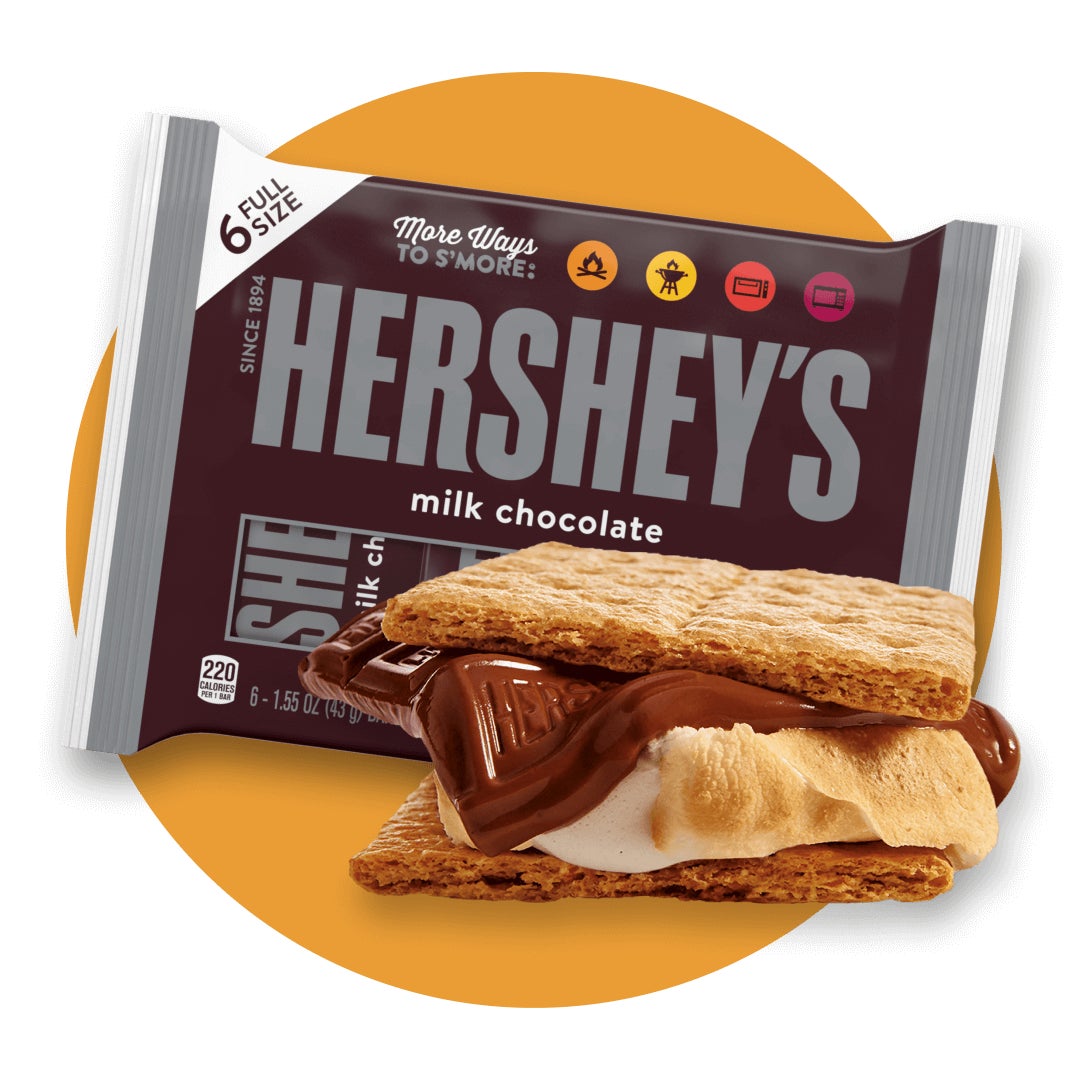 hersheys milk chocolate 6 pack next to a smore