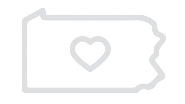 outline of the state of pennsylvania with heart in the center
