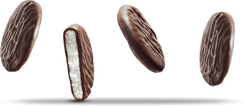 set of fully unwrapped york dark chocolate peppermint patties