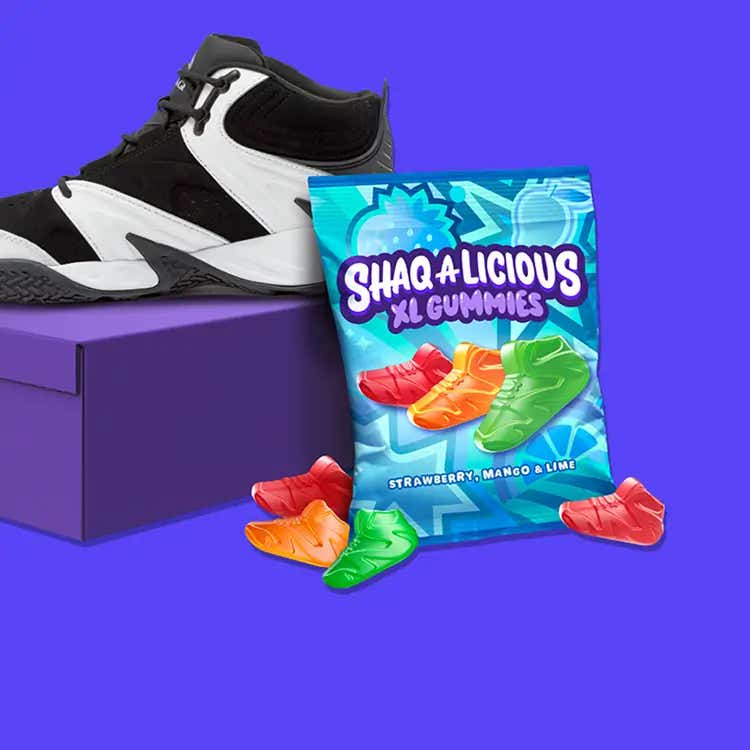bag of shaqalicious xl gummies sneakers fruit flavors candy