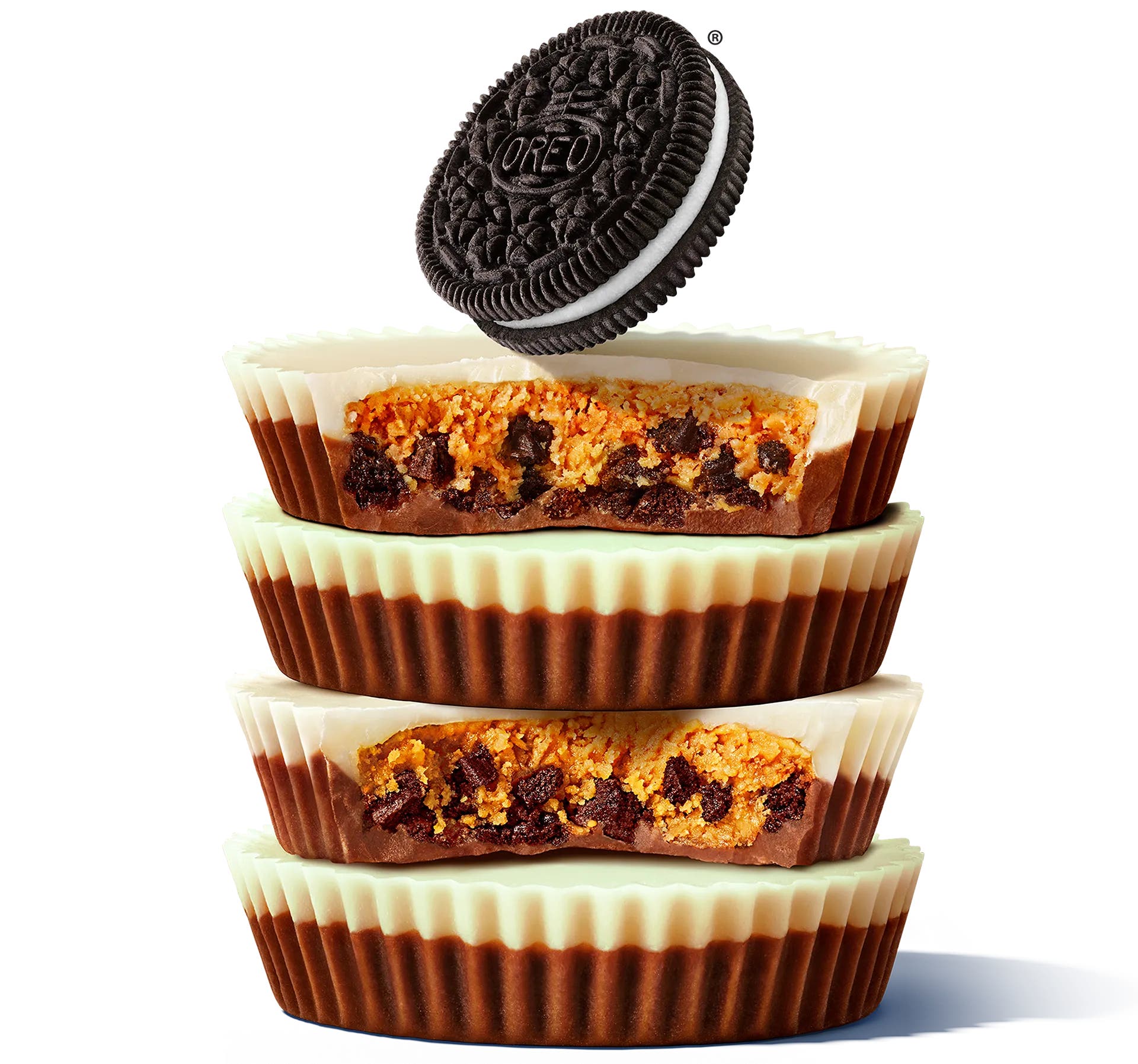 Large stack of Reese's Oreo milk chocolate peanut butter cups